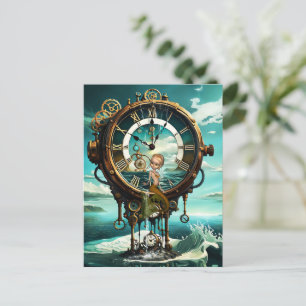 Fantastische Steampunkuhr Postkarte