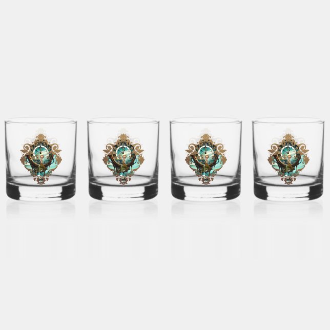 Fantastische Steampunkuhr Whiskyglas (Vorderseite)