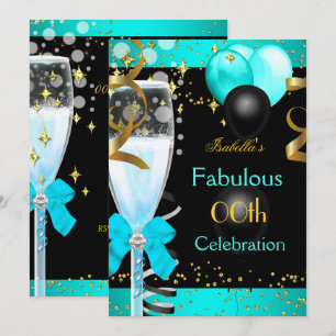 Fantastische Türkisblaue Champagner Goldene Geburt Einladung