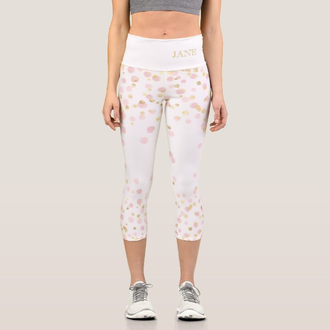 Fantastische und 50 elegante Girl Gold Pink Tan Capri Leggings (Vorderseite)