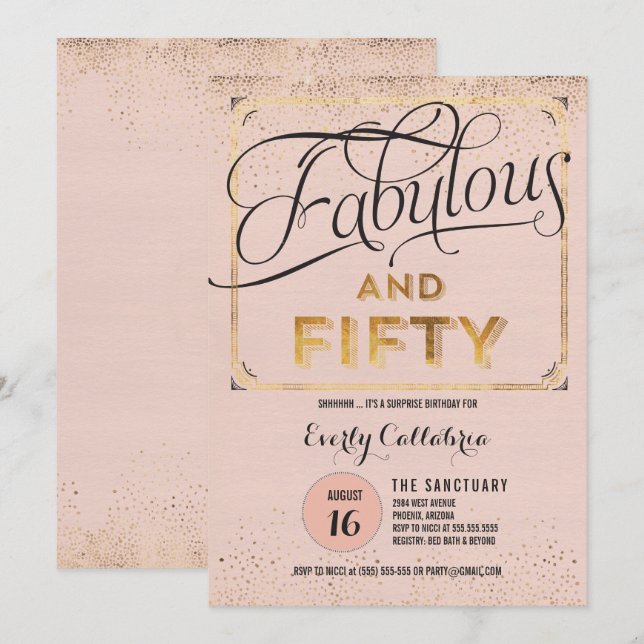 Fantastische und fünfzig Rose Gold Party Einladung (Vorne/Hinten)