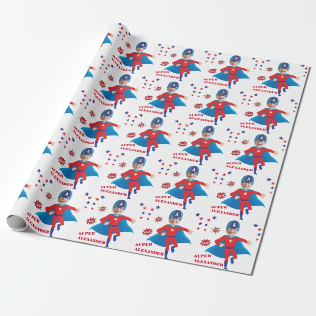 Fantastische USA Superhero Boy Birthday Tremendous Geschenkpapier (Ungerollt)