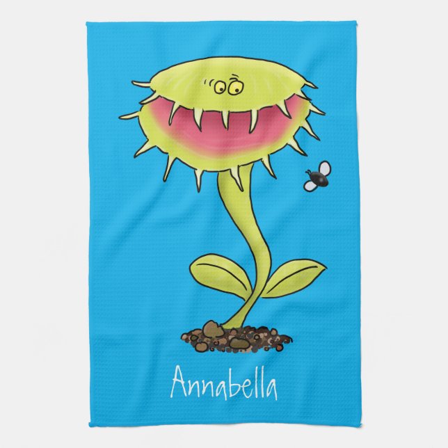 Fantastische Venus Fliegenfalle Pflanze Cartoon Geschirrtuch (Vertikal)