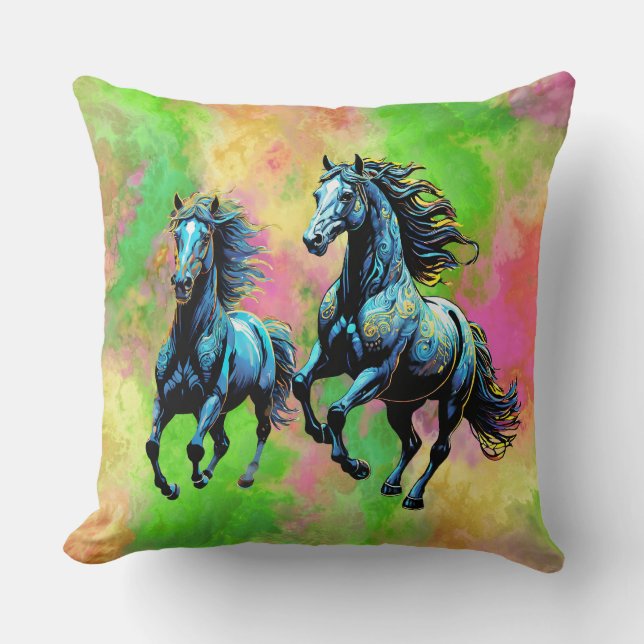 Fantastische zwei galoppierende Pferde Kissen (Vorderseite)