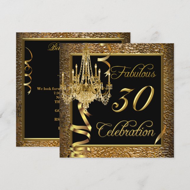 Fantastischer 30 Celebration Gold Schwarzer Kronle Einladung (Vorne/Hinten)