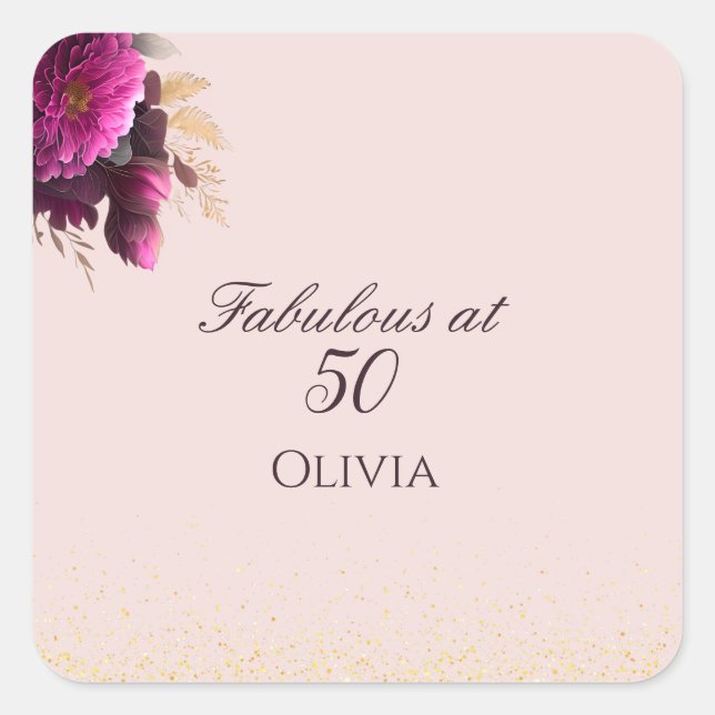 Fantastischer 50 Blush Pink Gold Glitzer Geburtsta Quadratischer Aufkleber (Vorderseite)