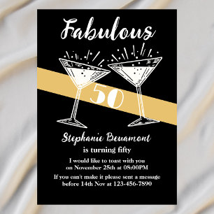 Fantastischer 50-Cocktail Black Gold 50. Geburtsta Einladung