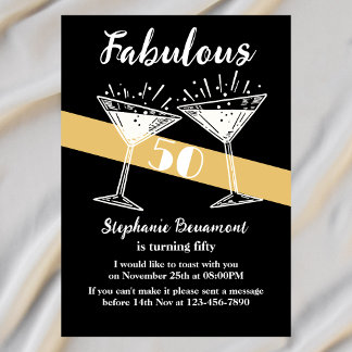 Fantastischer 50-Cocktail Black Gold 50. Geburtsta Einladung