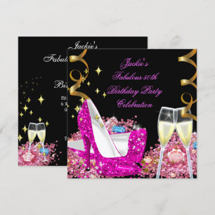 Fantastischer 50. Hot Pink Glitzer High Heel Gebur Einladung