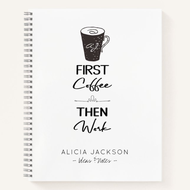 Fantastischer Bürokaffee dann mit Monogramm Notizbuch (Vorderseite)