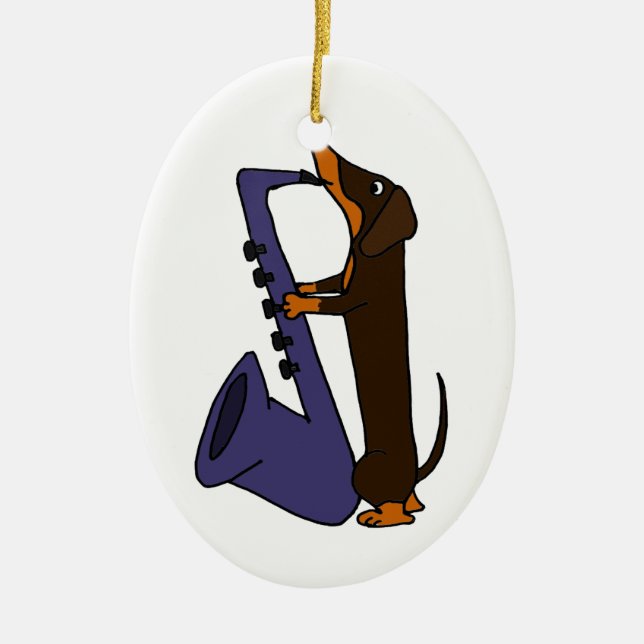 Fantastischer Dackel-Hund, der Saxophone spielt Keramik Ornament (Vorne)