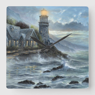 fantastischer farbiger Leuchtturm Quadratische Wanduhr