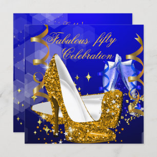 Fantastischer Glitzer Blue Gold High Heel Geburtst Einladung