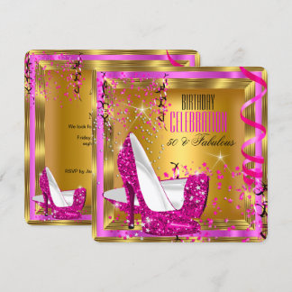 Fantastischer Glitzer Pink High Heels Gold Geburts Einladung