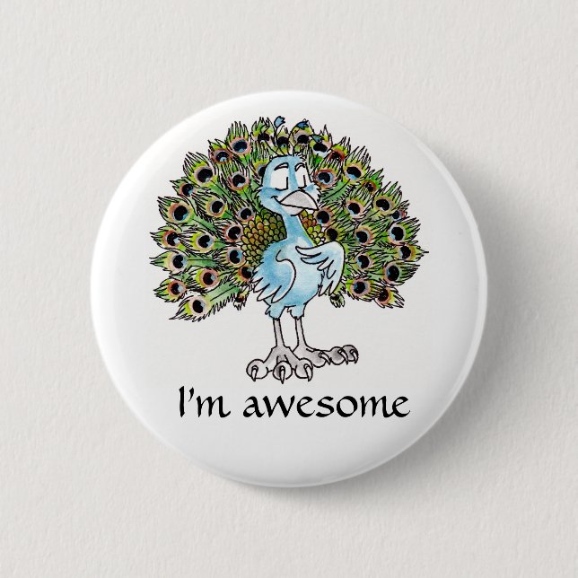 Fantastischer Pfau-Knopf Button (Vorderseite)