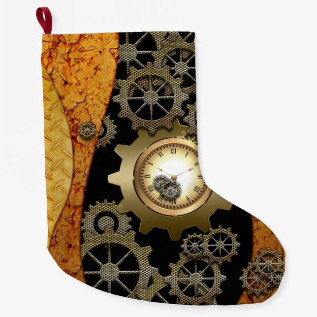 Fantastischer steampunk Entwurf mit Uhren und Großer Weihnachtsstrumpf (Vorderseite)