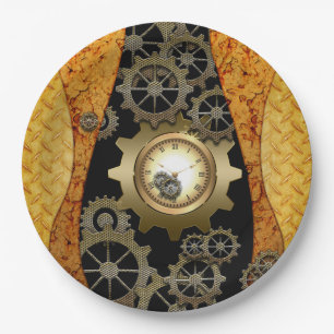Fantastischer steampunk Entwurf mit Uhren und Pappteller