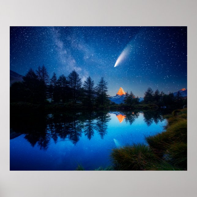 Fantastischer Sternenhimmel über dem Matterhorn-Za Poster (Vorne)