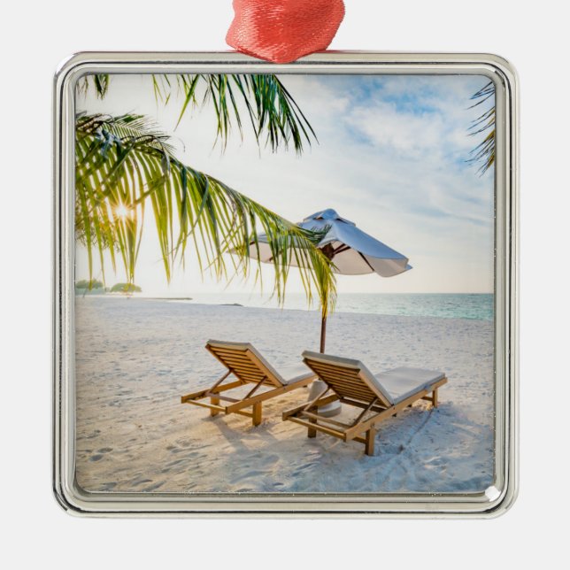 Fantastischer Strand-Sonnenuntergang Ornament Aus Metall (Vorne)