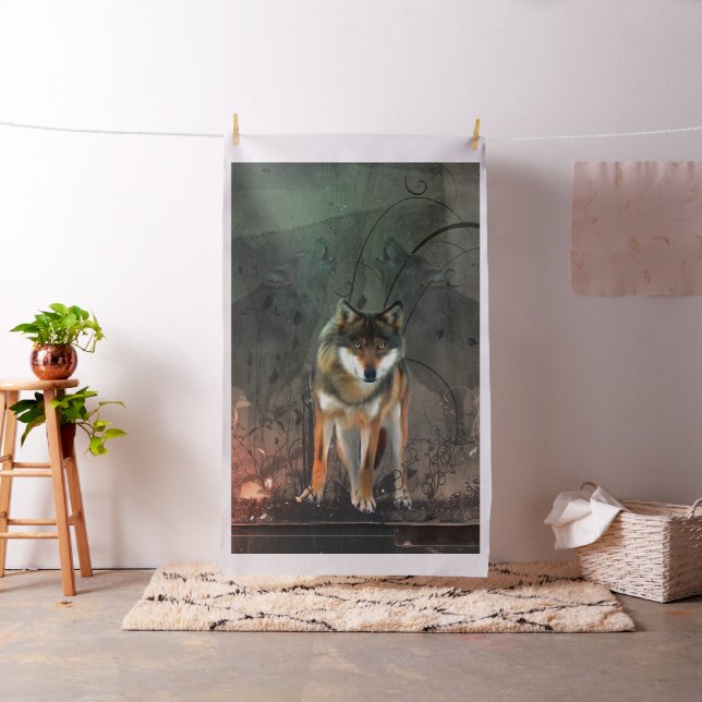 Fantastischer Wolf auf Vintagem Hintergrund Stoff (Beispiel)