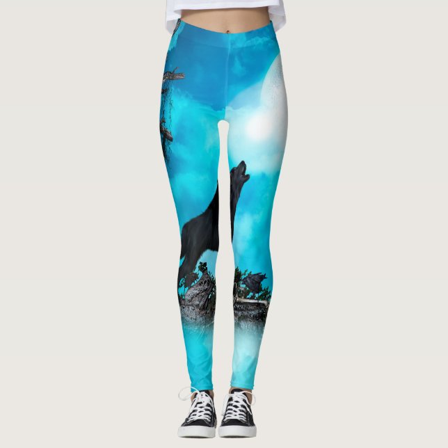 Fantastischer Wolf Leggings (Vorderseite)