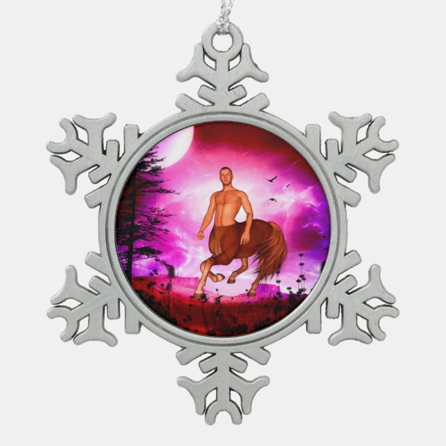 Fantastischer Zentaur Schneeflocken Zinn-Ornament (Vorderseite)