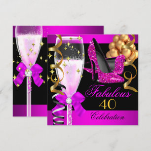 Fantastisches 40th Hot Pink Black Champagne Party Einladung