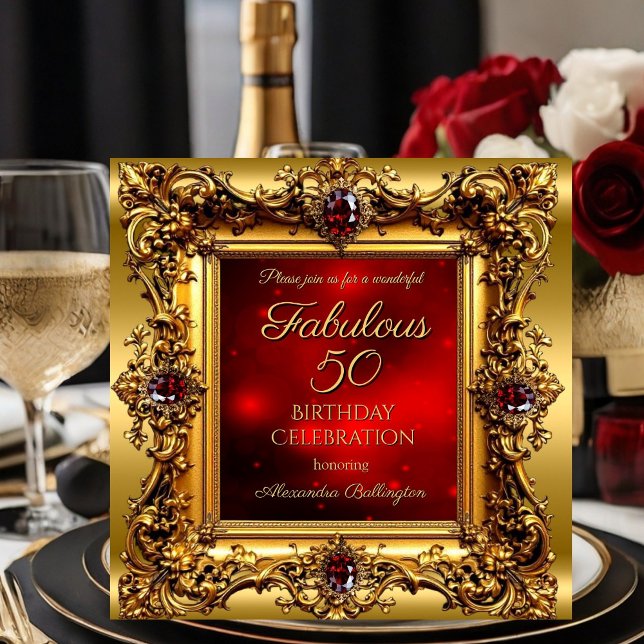 Fantastisches 50 Birthday Regal Red Gold Spiel Einladung (Von Creator hochgeladen)