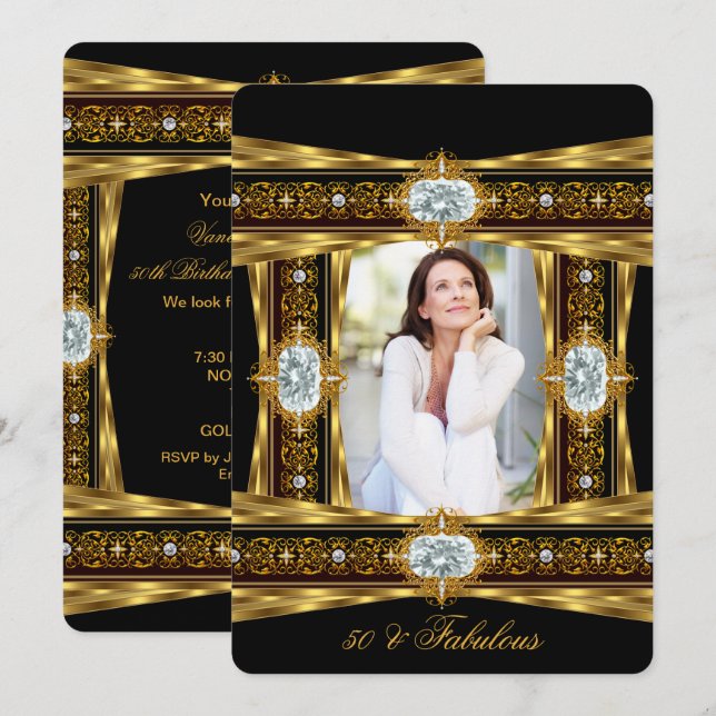 Fantastisches 50 elegantes Diamond Gem Gold Black  Einladung (Vorne/Hinten)