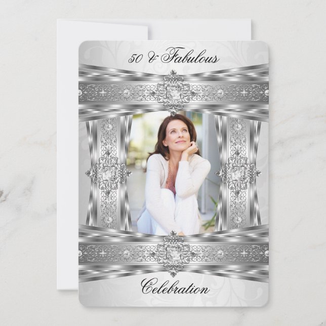 Fantastisches 50 elegantes Diamond Gem Silber Weiß Einladung (Vorderseite)