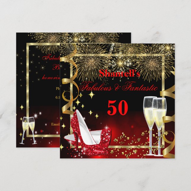 Fantastisches 50 Fantastisches festliches Red Gold Einladung (Vorne/Hinten)