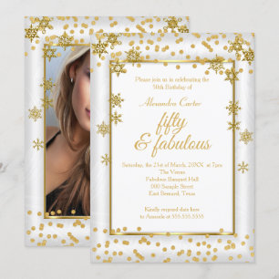 Fantastisches 50 Foto Weißes Gold Snowflake Party Einladung