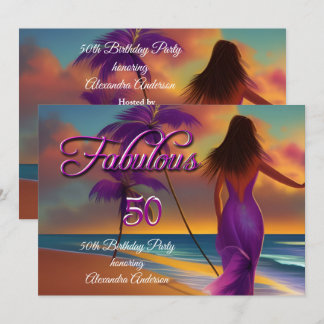 Fantastisches 50. Geburtstag Lila Strand Goldmedai Einladung