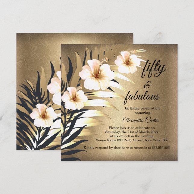 Fantastisches 50. goldbraunes Party in Beige Einladung (Vorne/Hinten)