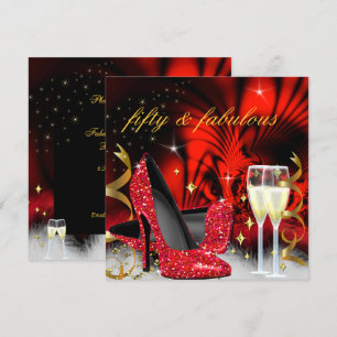 Fantastisches 50er Red Black High Heels Gold Party Einladung