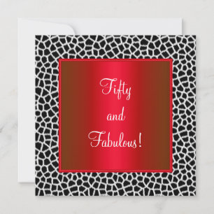 Fantastisches 50th Animal Print Schwarz-weiß Red P Einladung