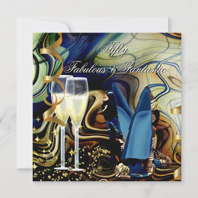 Fantastisches Abstraktes Blue Gold Beige Party Einladung (Vorderseite)