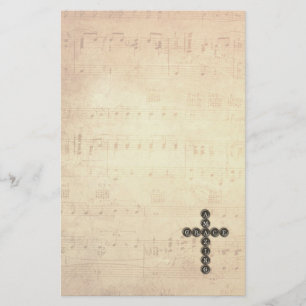 Fantastisches Anmut-Kreuz auf Vintagem Musik-Blatt Briefpapier