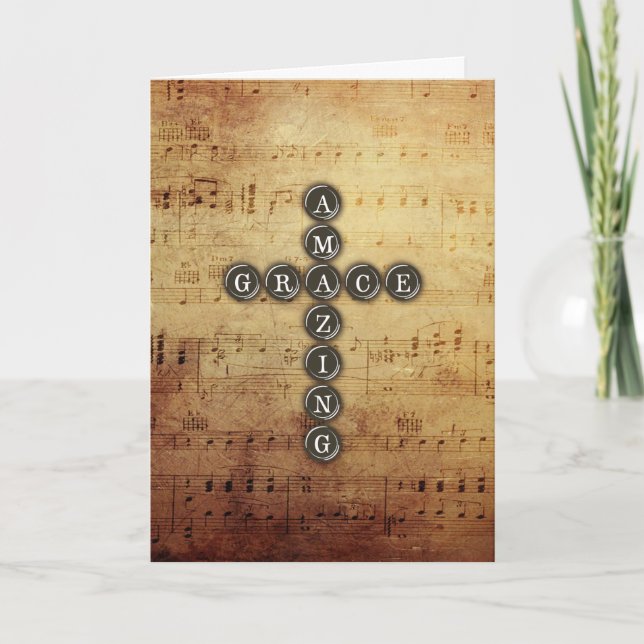 Fantastisches Anmut-Kreuz auf Vintagem Musik-Blatt Karte (Vorderseite)