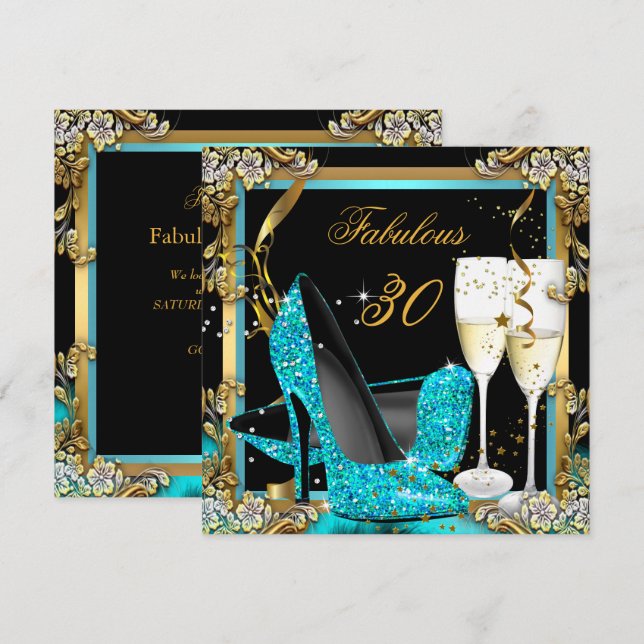 Fantastisches Aquamarin Blue Heelses Black Champag Einladung (Vorne/Hinten)
