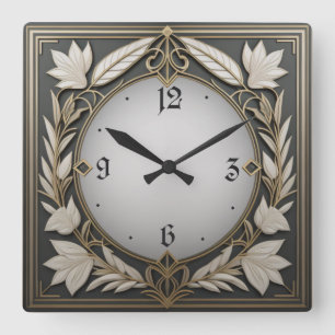 Fantastisches Art Deco Quadratische Wanduhr
