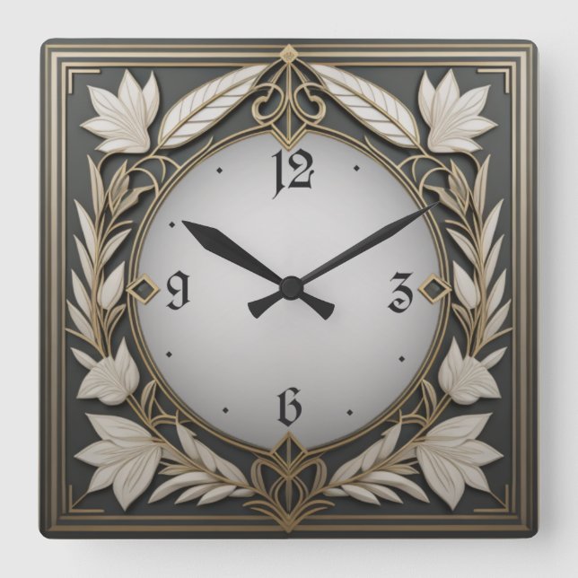 Fantastisches Art Deco Quadratische Wanduhr (Vorderseite)