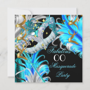 Fantastisches Birthday Aquamarin Blue Gold Masquer Einladung