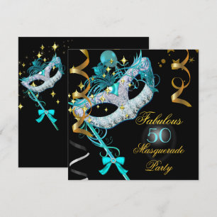 Fantastisches Birthday Aquamarin Gold Black Masque Einladung