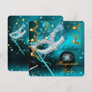 Fantastisches Birthday Aquamarin Gold Masquerade P Einladung