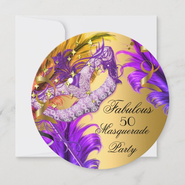 Fantastisches Birthday Lila Gold Masquerade Party  Einladung (Vorderseite)