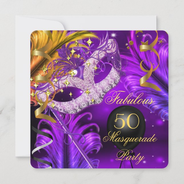 Fantastisches Birthday Lila Gold Masquerade Party  Einladung (Vorderseite)