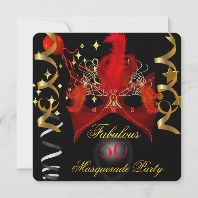 Fantastisches Birthday Red Gold Black Masquerade P Einladung (Vorderseite)
