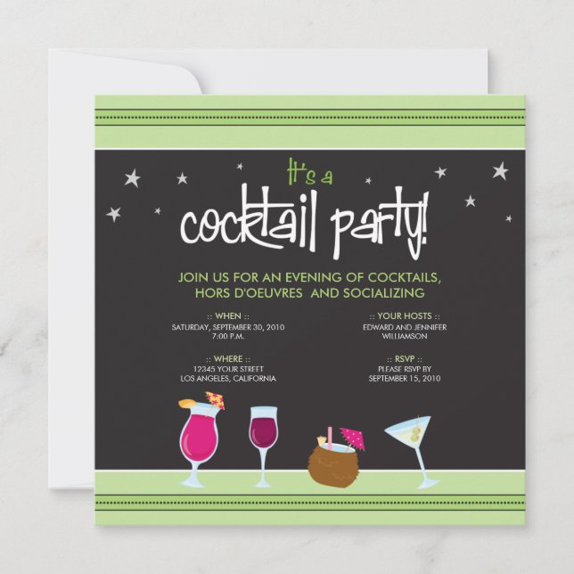 Fantastisches Cocktail-Party (Kalkgrün) Einladung (Vorderseite)
