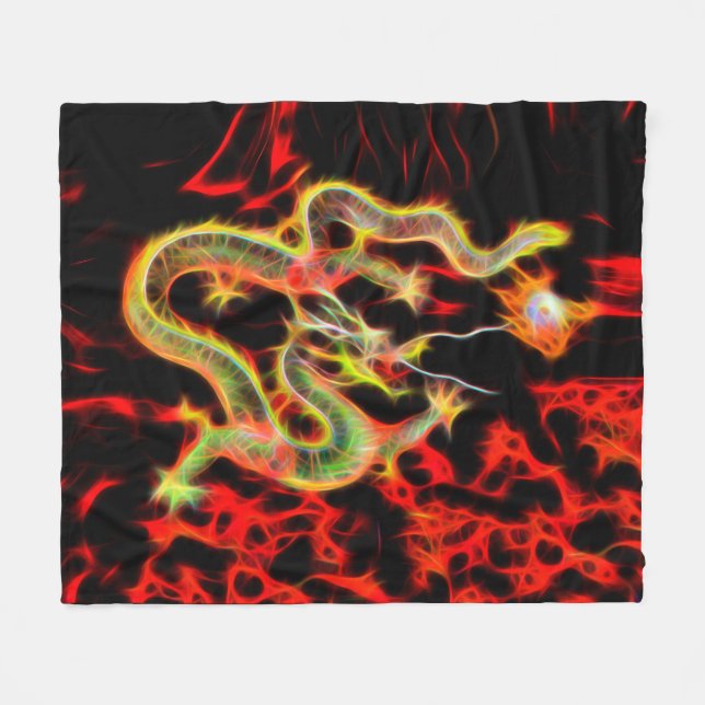 Fantastisches Drache-Feuer auf glücklicher Energie Fleecedecke (Vorderseite (Horizontal))